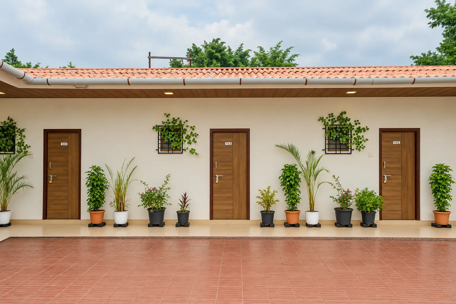 Villa Montierra room entrances with plants